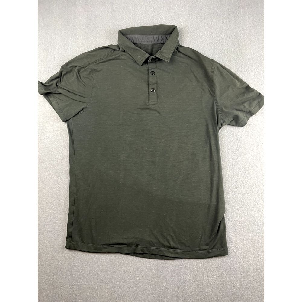 Lululemon Polo Shirt Men's M Button Down Collar Black‎ Athleisure Stretch Active